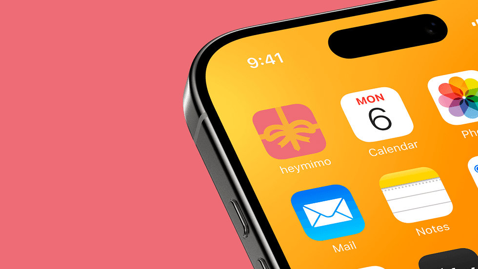 The heymimo icon on an iPhone home screen