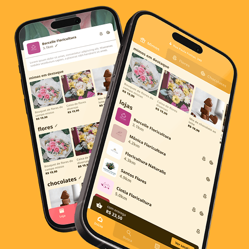 The heymimo app on two phones, on its orange