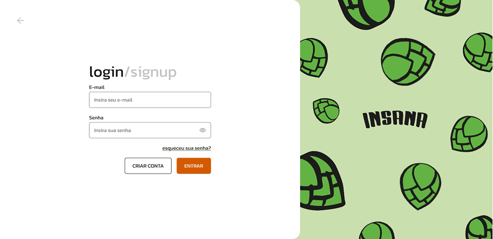 Insana's login screen, split against a hop pattern