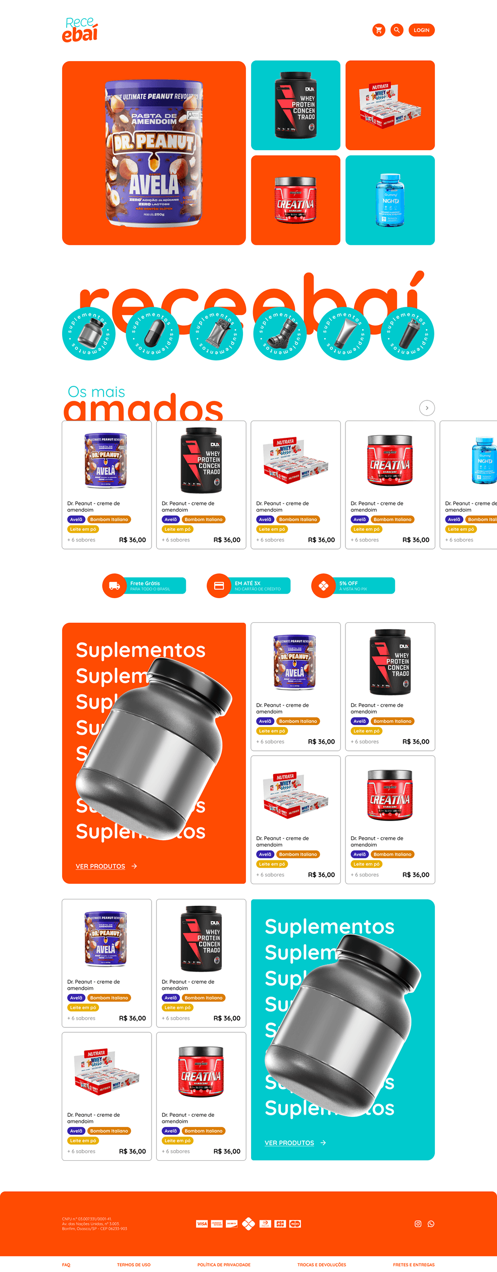 The Receebaí home page, running the brand's orange at full saturation