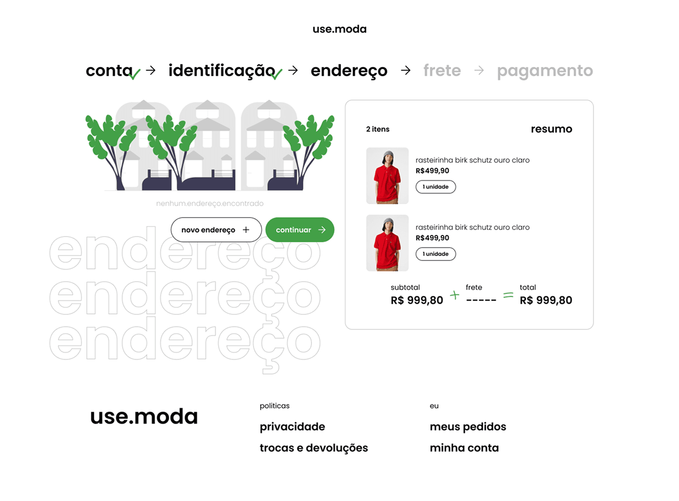 use.moda's custom checkout, on one step of account, address, shipping and payment